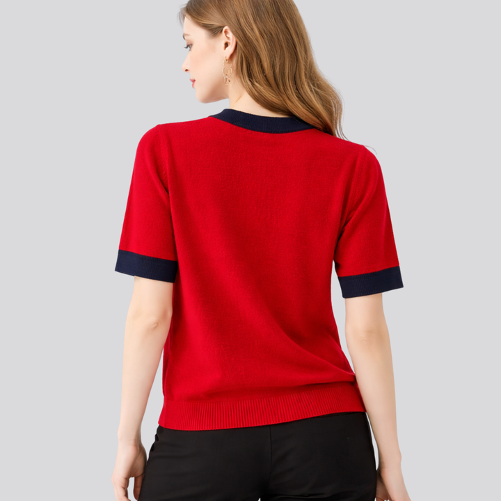 Halcyone™ | Short Sleeve Knit Top with Ribbed Trims