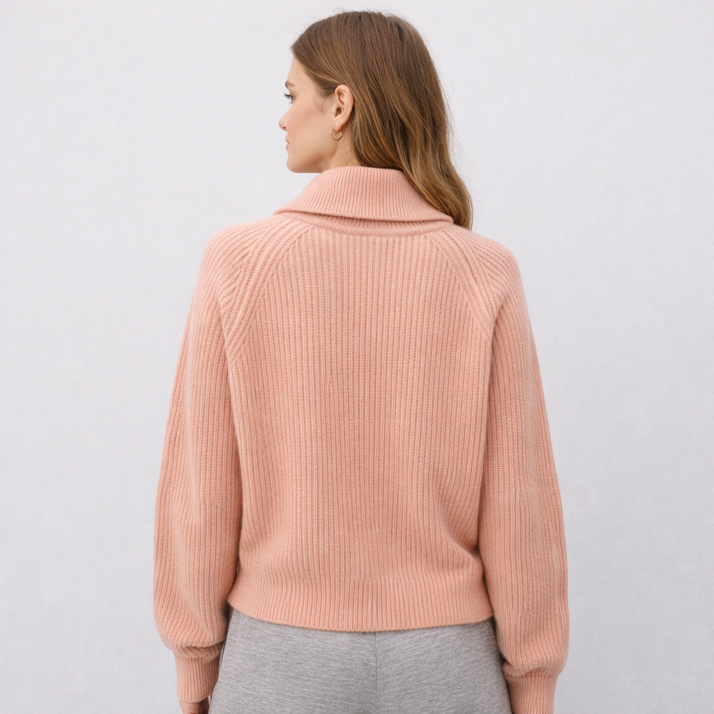 Clemence™ | Ribbed Merino Wool Zip Cardigan with Stand Collar