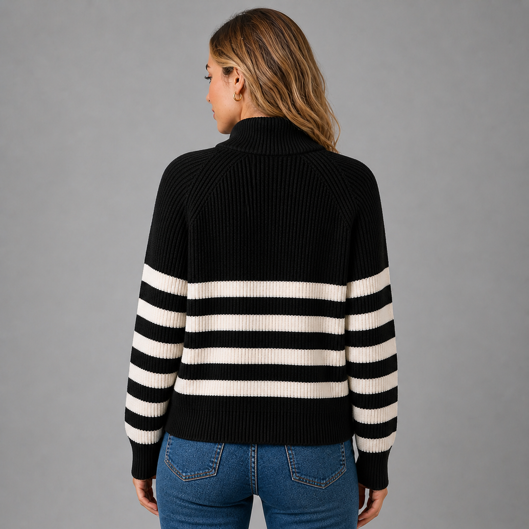 Bellamy™ | Cashmere Blend Half-Zip Sweater with Contrast Stripes