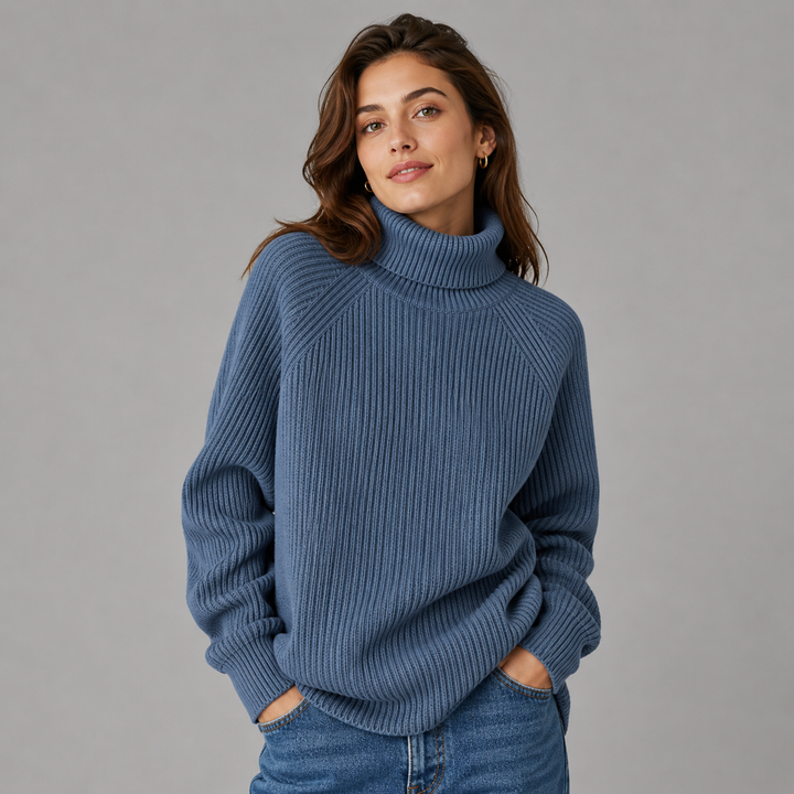 Elinor™ | Ribbed Cashmere Blend Turtleneck Sweater with Raglan Sleeves
