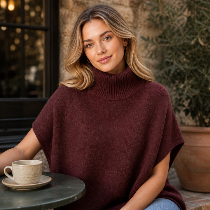 Zephira™ | Cashmere Blend Turtleneck Knit Poncho