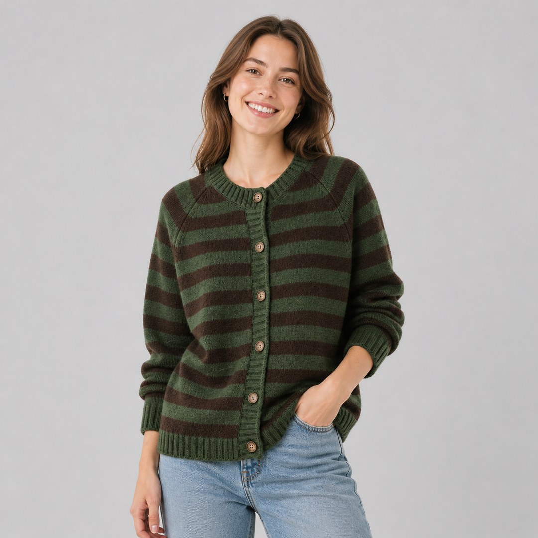 Jessamy™ | Cashmere Blend Striped Cardigan with Button Front