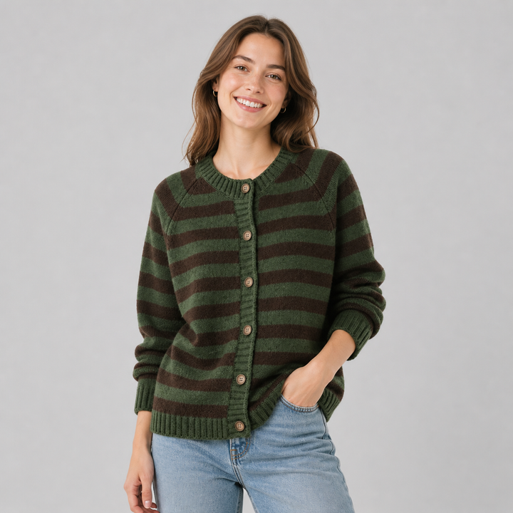 Jessamy™ | Cashmere Blend Striped Cardigan with Button Front