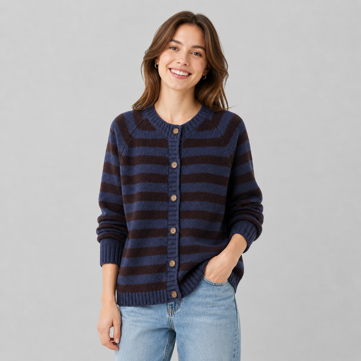 Jessamy™ | Cashmere Blend Striped Cardigan with Button Front