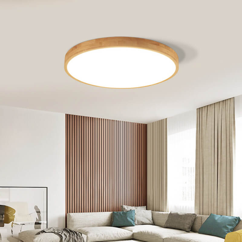 LED Ultra-Thin Solid Wood Round Flush Mount Ceiling Light — view 2