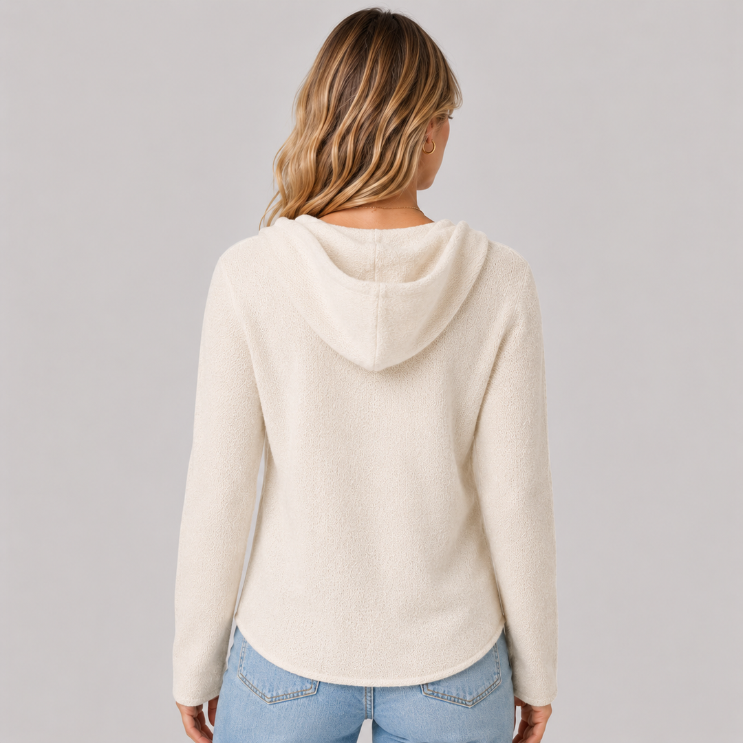 Sylvaine™ | Cashmere Blend Hooded Knit Sweater with Drawstring and V-Neck