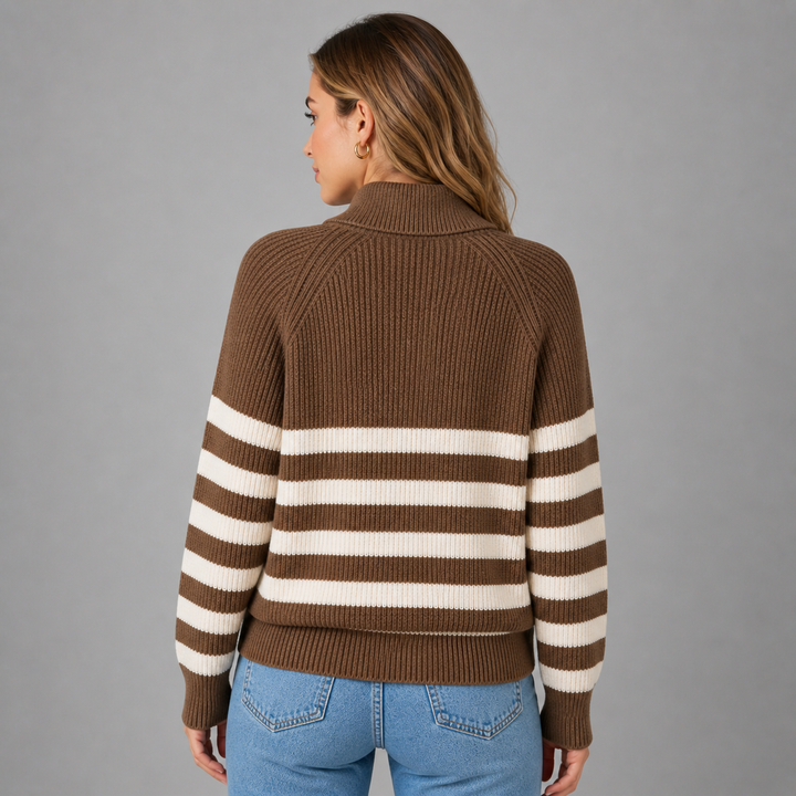Bellamy™ | Cashmere Blend Half-Zip Sweater with Contrast Stripes