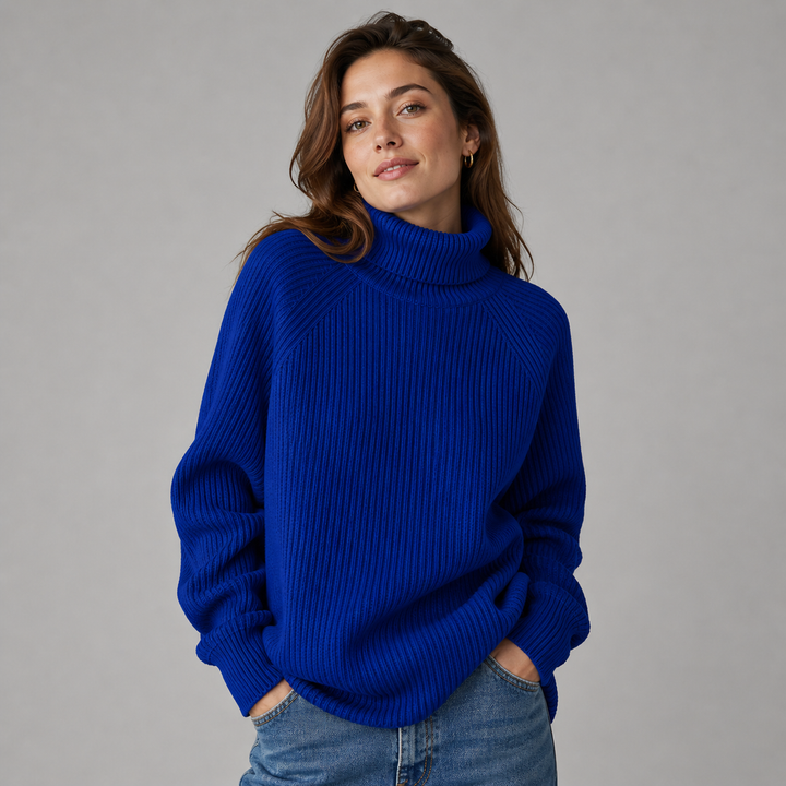Elinor™ | Ribbed Cashmere Blend Turtleneck Sweater with Raglan Sleeves