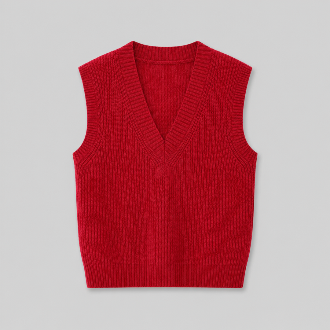Zaneta™ | Cashmere Blend V-Neck Knit Vest with Ribbed Trims
