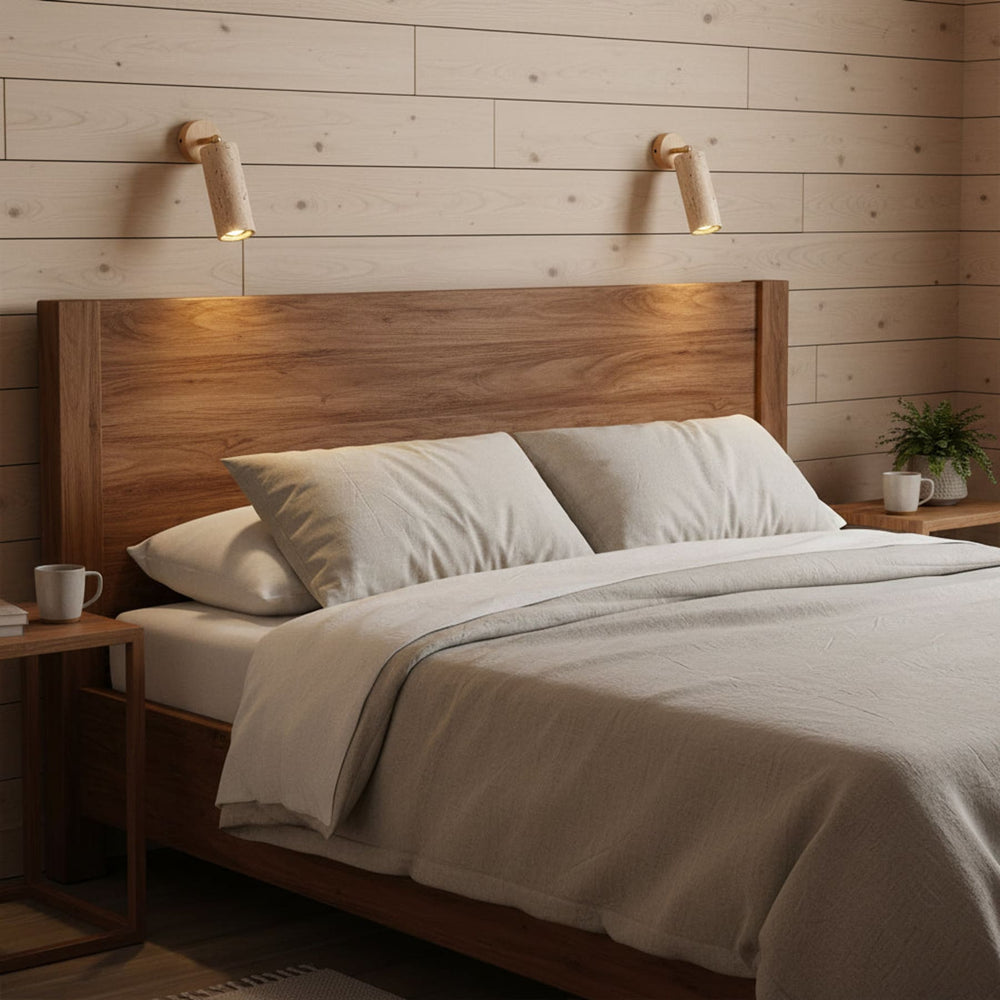 LED Travertine and Wood Wall Light — view 2