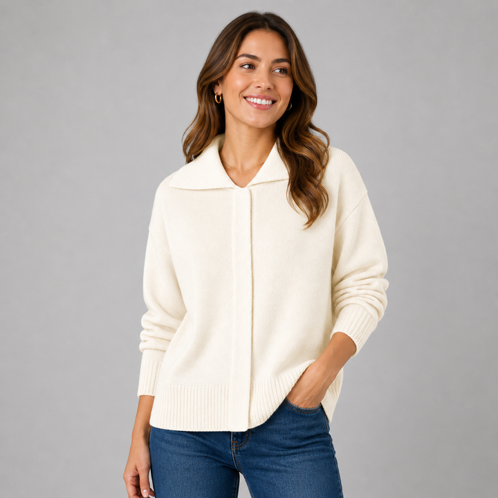 Camrose™ | Cashmere Blend Collared Knit Cardigan with Dropped Shoulders