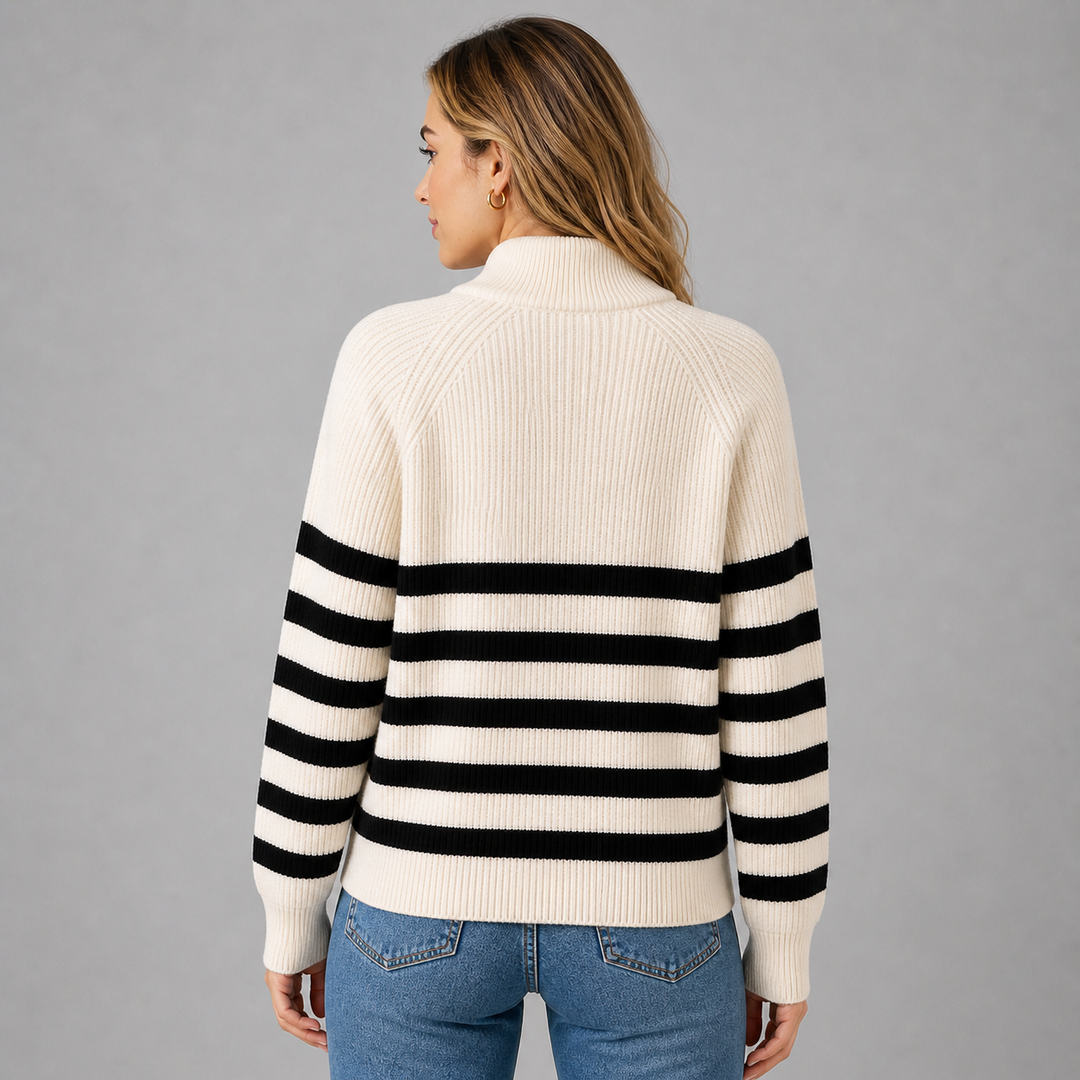 Bellamy™ | Cashmere Blend Half-Zip Sweater with Contrast Stripes