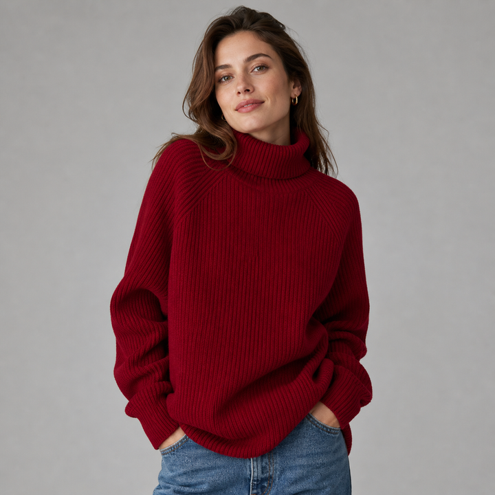 Elinor™ | Ribbed Cashmere Blend Turtleneck Sweater with Raglan Sleeves
