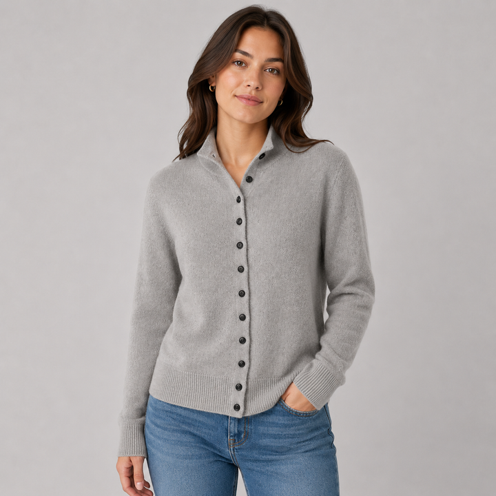 Solene™ | Cashmere Blend Button-Front Cardigan with Structured Collar