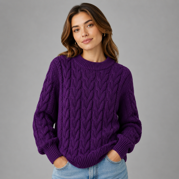 Rosalind™ | Cashmere Blend Textured Knit Sweater with Ribbed Trims