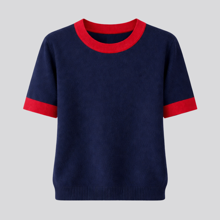 Halcyone™ | Short Sleeve Knit Top with Ribbed Trims