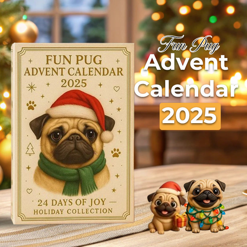 Funny Pug Advent Calendar with 24 Pug Figurines