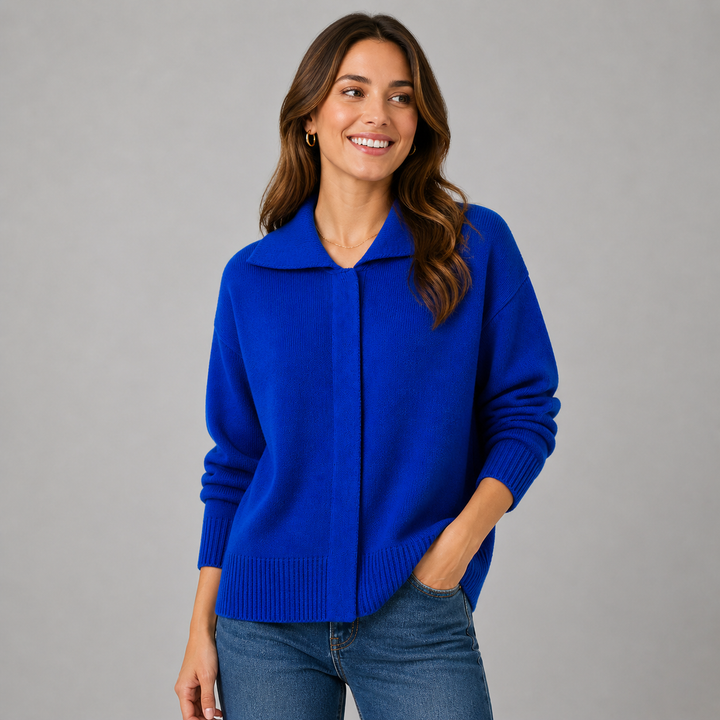 Camrose™ | Cashmere Blend Collared Knit Cardigan with Dropped Shoulders