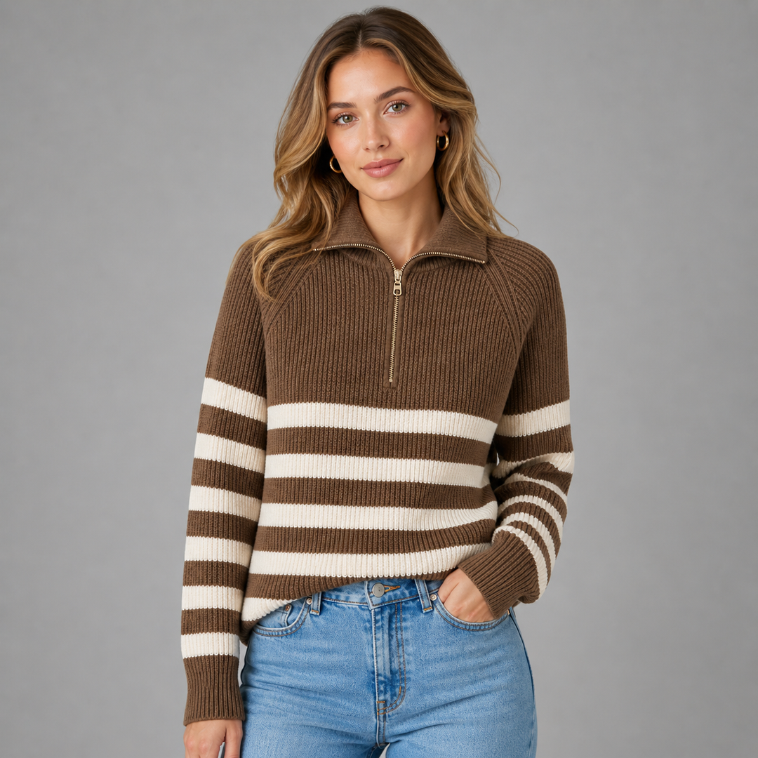 Bellamy™ | Cashmere Blend Half-Zip Sweater with Contrast Stripes