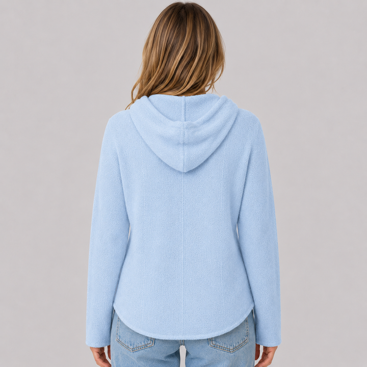 Sylvaine™ | Cashmere Blend Hooded Knit Sweater with Drawstring and V-Neck