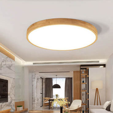 LED Ultra-Thin Solid Wood Round Flush Mount Ceiling Light — view 6