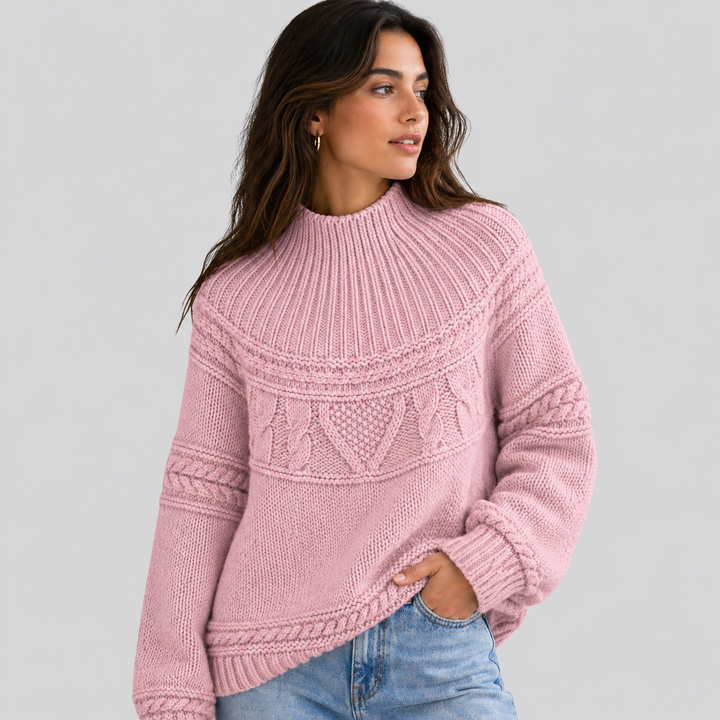 Lorelle™ | Merino Wool Cable Knit Sweater with Round Neck