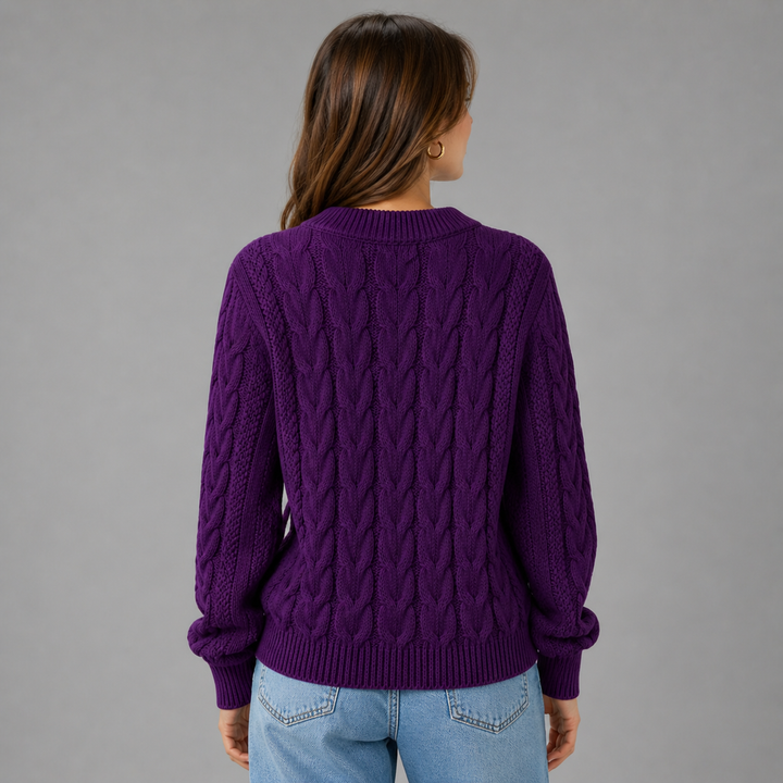 Rosalind™ | Cashmere Blend Textured Knit Sweater with Ribbed Trims