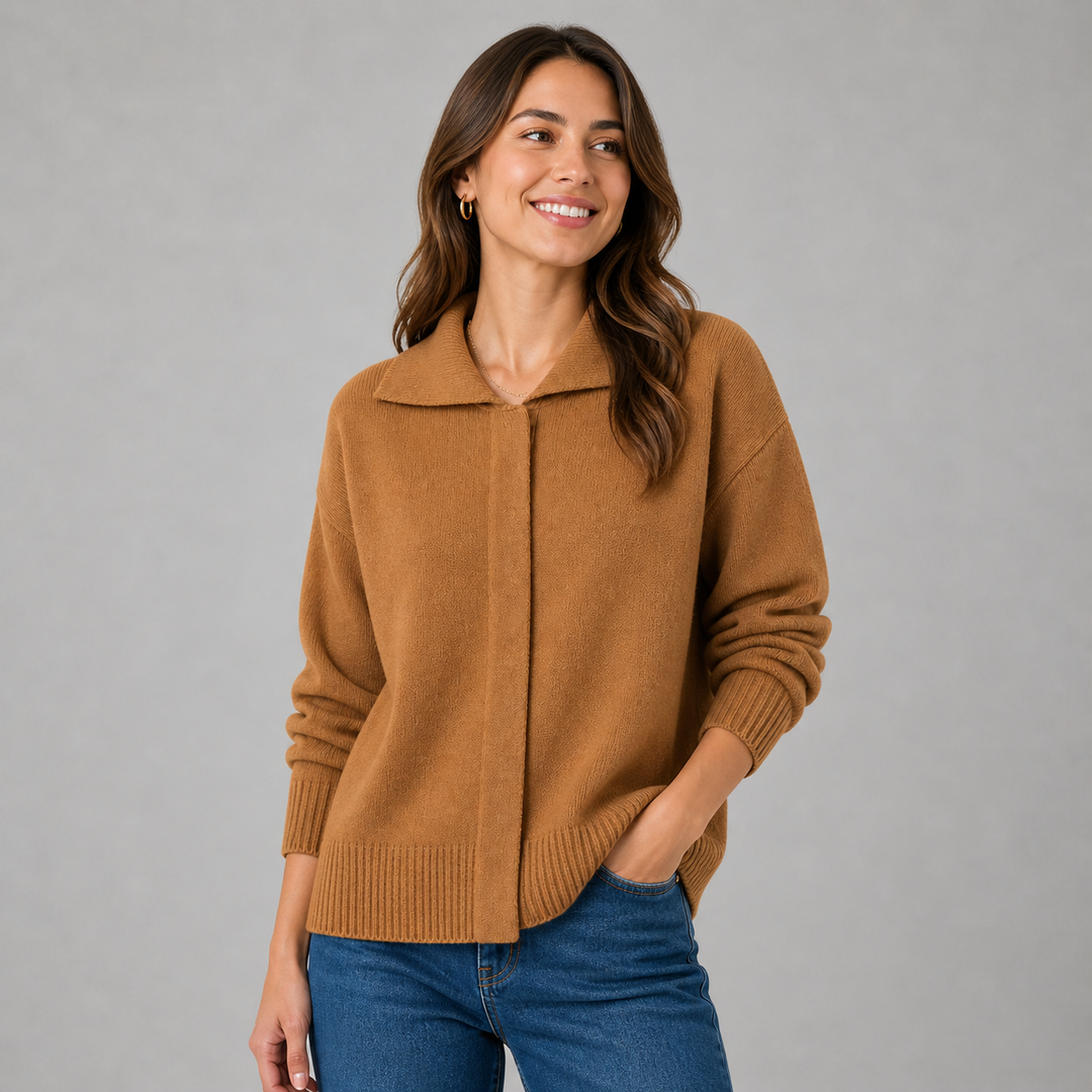 Camrose™ | Cashmere Blend Collared Knit Cardigan with Dropped Shoulders