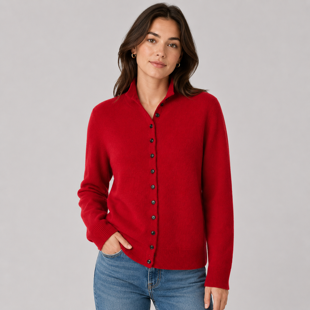 Solene™ | Cashmere Blend Button-Front Cardigan with Structured Collar