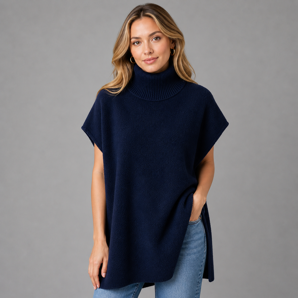 Zephira™ | Cashmere Blend Turtleneck Knit Poncho