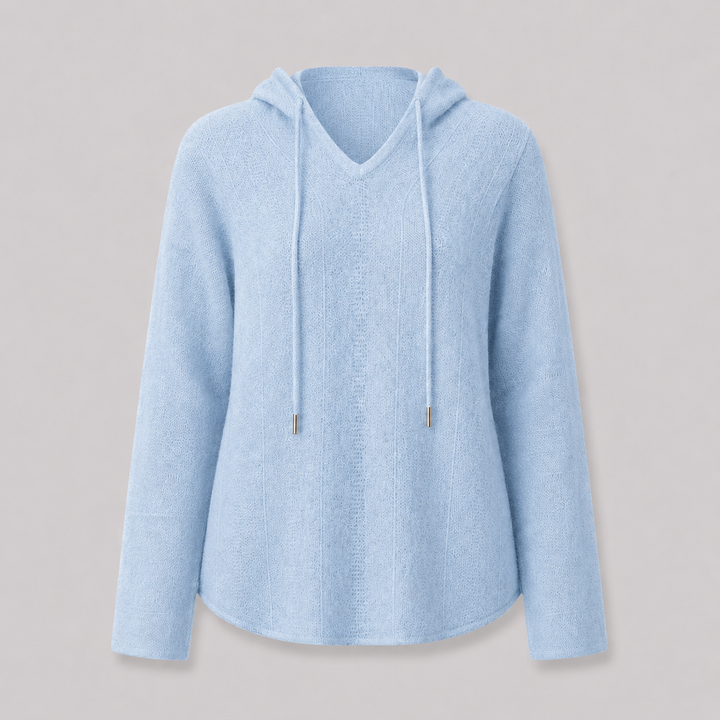 Sylvaine™ | Cashmere Blend Hooded Knit Sweater with Drawstring and V-Neck