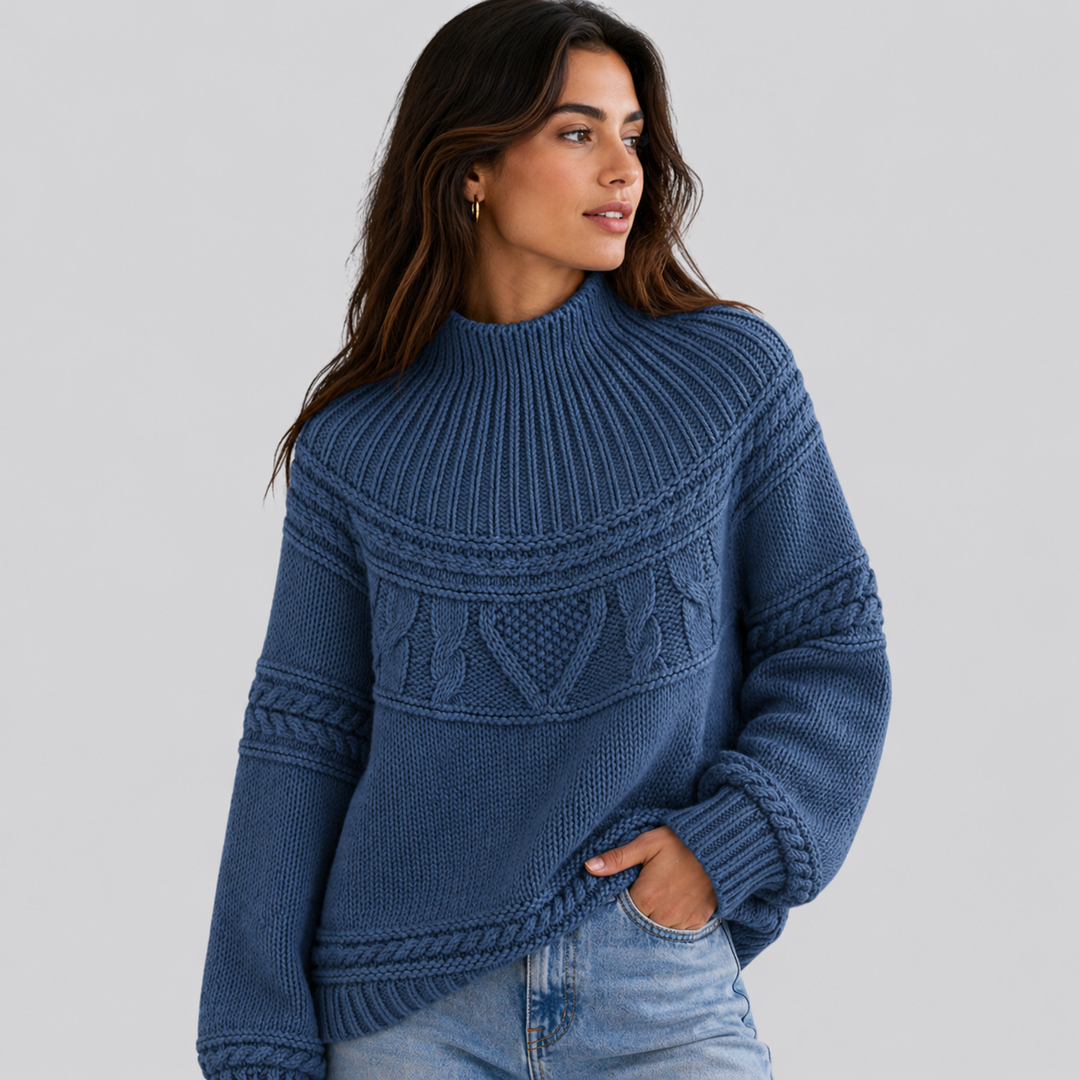 Lorelle™ | Merino Wool Cable Knit Sweater with Round Neck