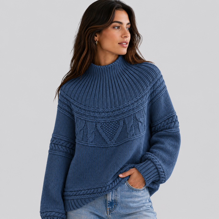 Lorelle™ | Merino Wool Cable Knit Sweater with Round Neck