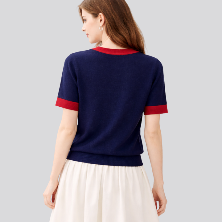 Halcyone™ | Short Sleeve Knit Top with Ribbed Trims