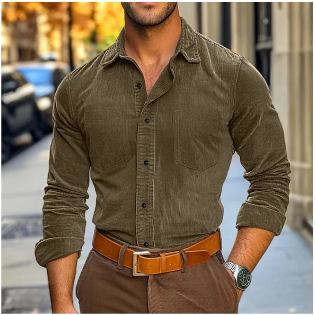 Sutton™ | Men's Wale-Texture Button-Up Shirt with Chest Pockets