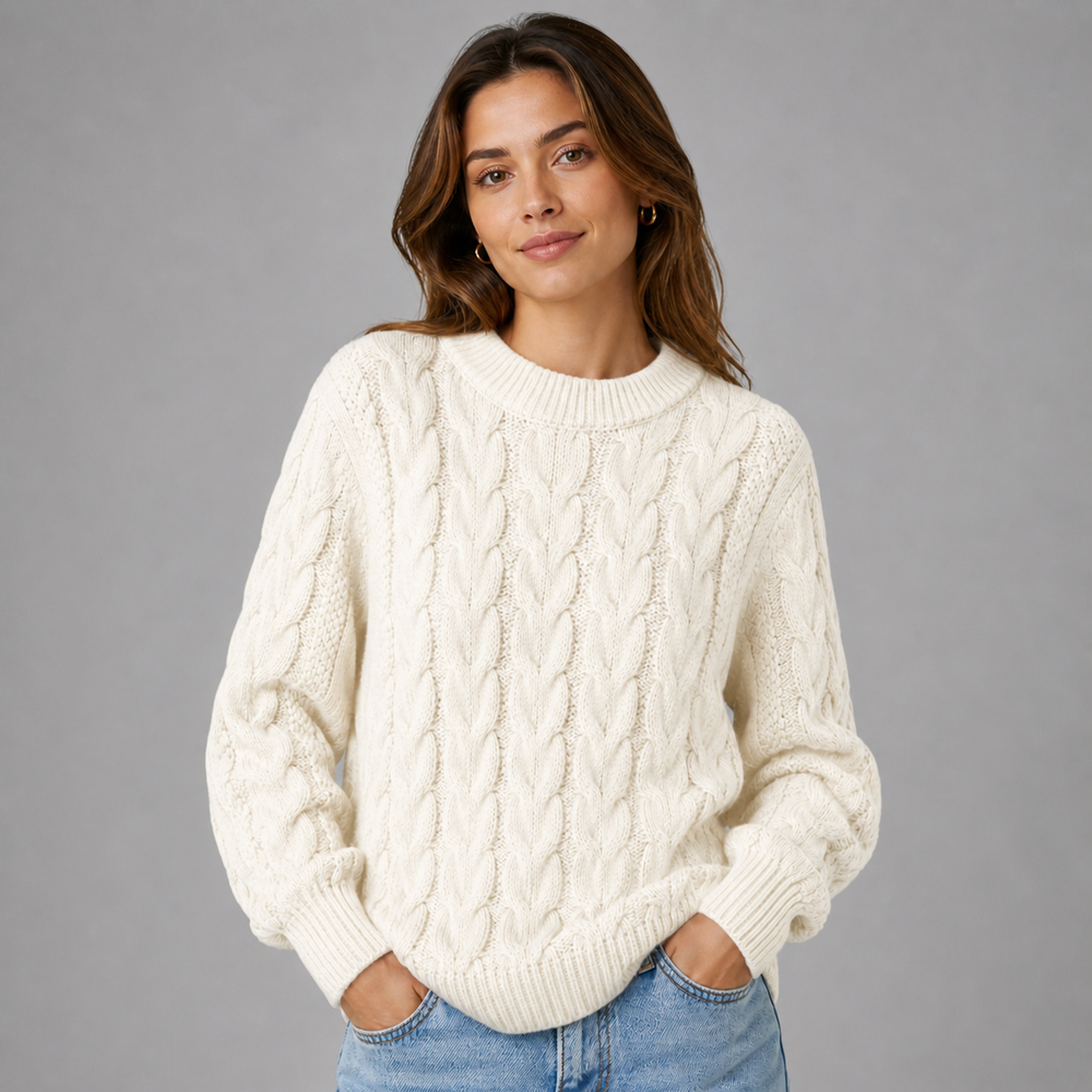 Rosalind™ | Cashmere Blend Textured Knit Sweater with Ribbed Trims
