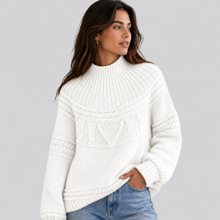 Lorelle™ | Merino Wool Cable Knit Sweater with Round Neck