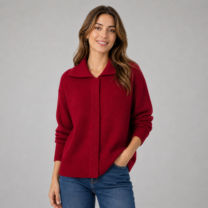 Camrose™ | Cashmere Blend Collared Knit Cardigan with Dropped Shoulders