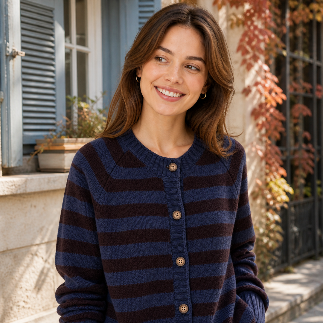 Jessamy™ | Cashmere Blend Striped Cardigan with Button Front