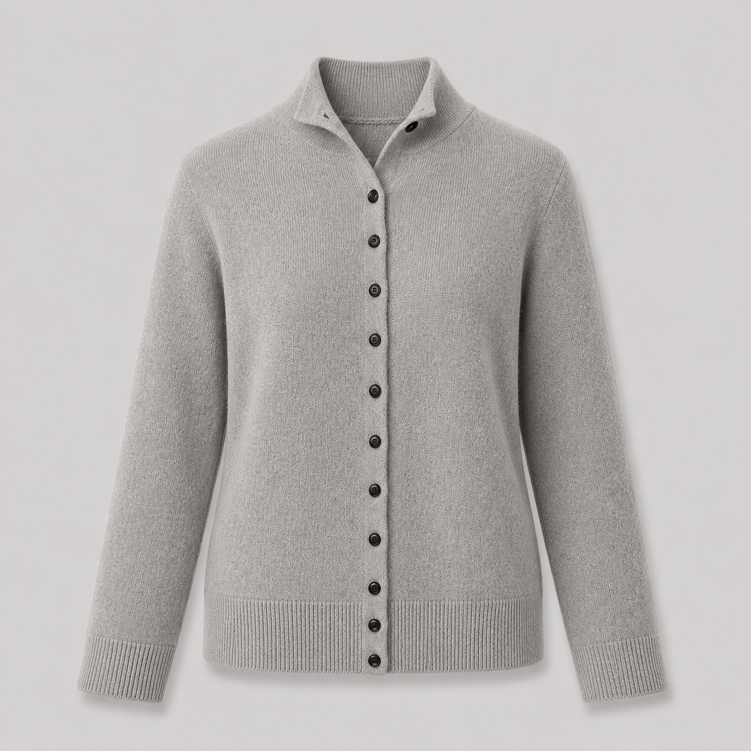 Solene™ | Cashmere Blend Button-Front Cardigan with Structured Collar