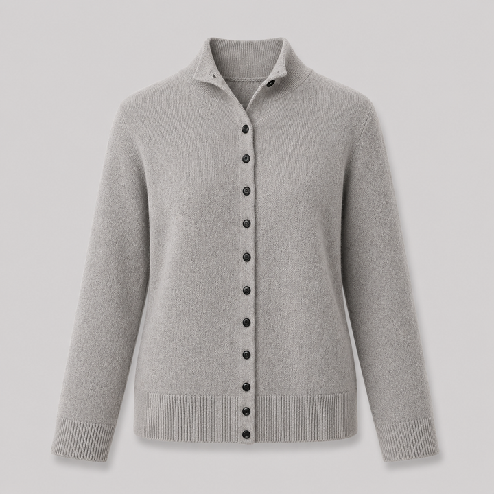 Solene™ | Cashmere Blend Button-Front Cardigan with Structured Collar