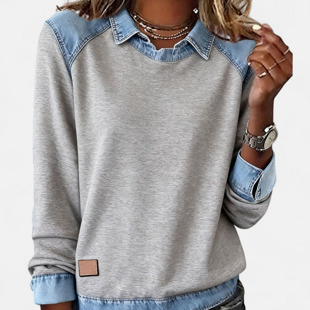 Emerentia™ | Women's Contrast Panel Crew Neck Sweatshirt with Collar