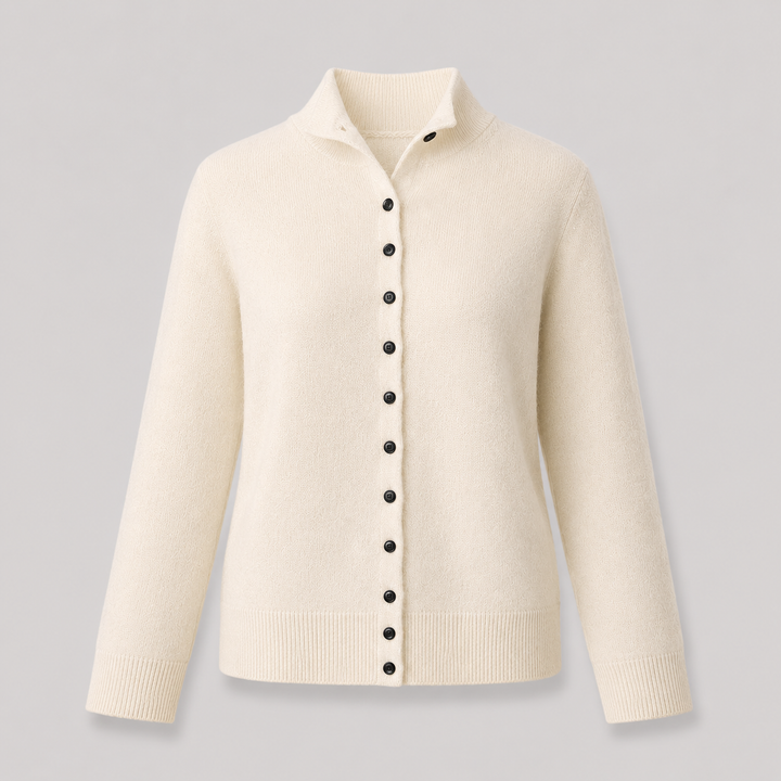 Solene™ | Cashmere Blend Button-Front Cardigan with Structured Collar