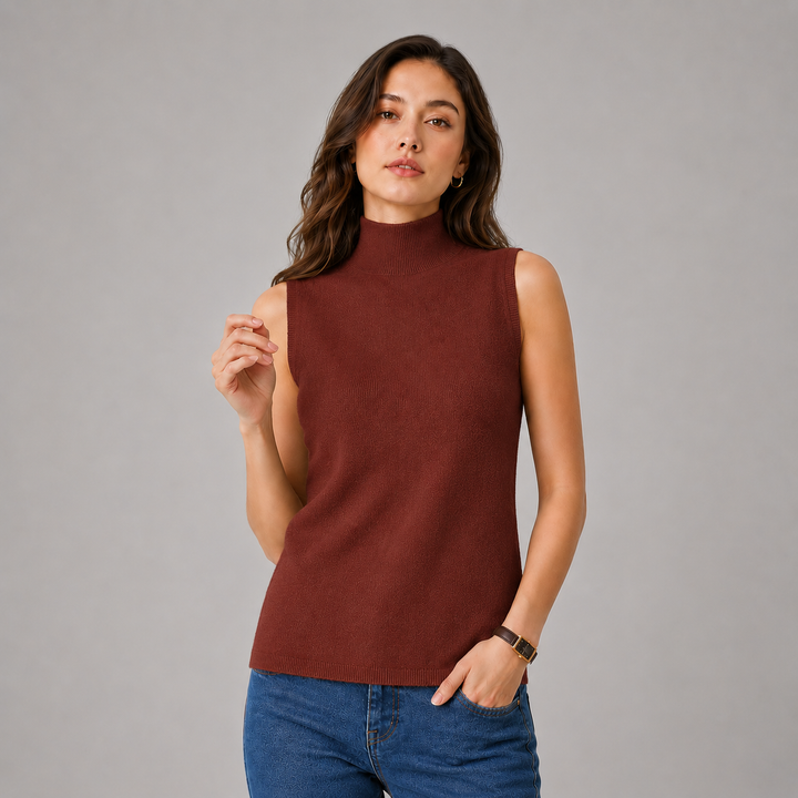 Wrenna™ | Cashmere Blend Sleeveless Turtleneck Knit Top