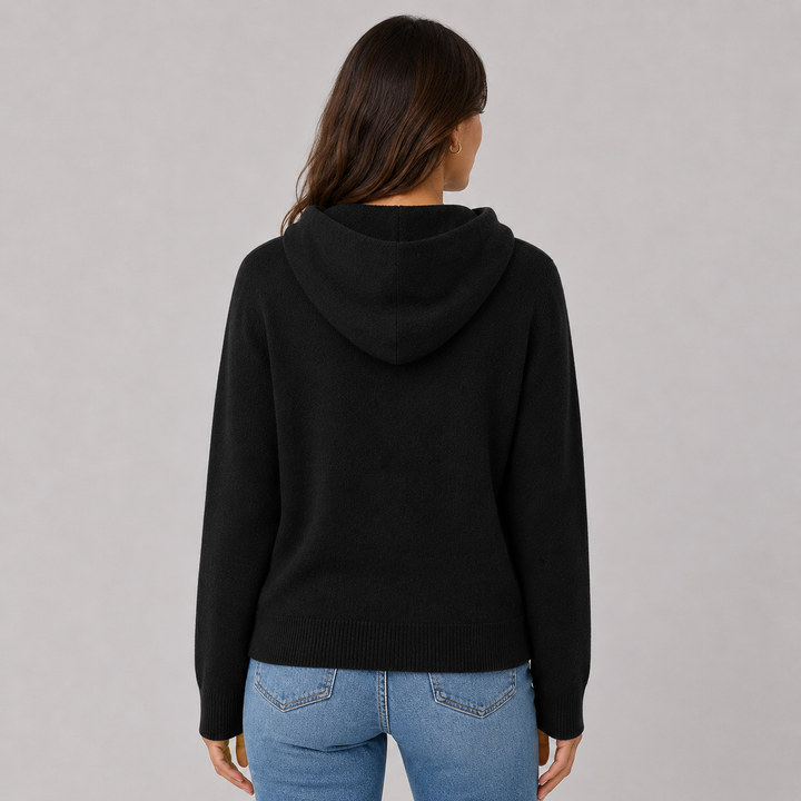 Séverine™ | Cashmere Blend Hooded Knit Sweater with Button Neckline