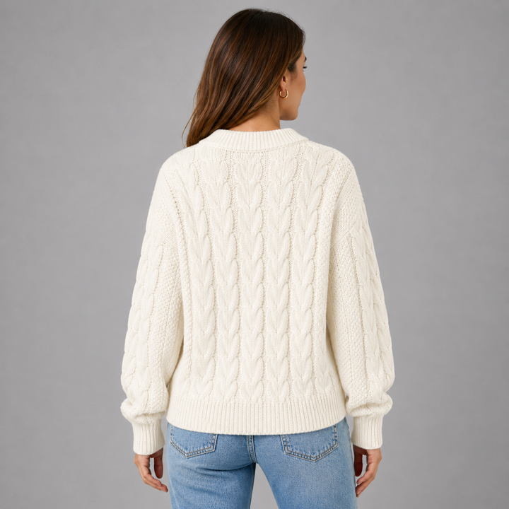 Rosalind™ | Cashmere Blend Textured Knit Sweater with Ribbed Trims