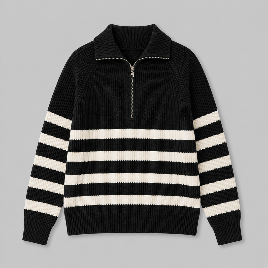 Bellamy™ | Cashmere Blend Half-Zip Sweater with Contrast Stripes