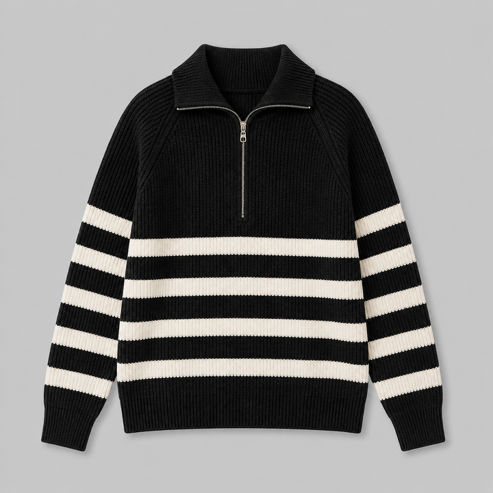 Bellamy™ | Cashmere Blend Half-Zip Sweater with Contrast Stripes