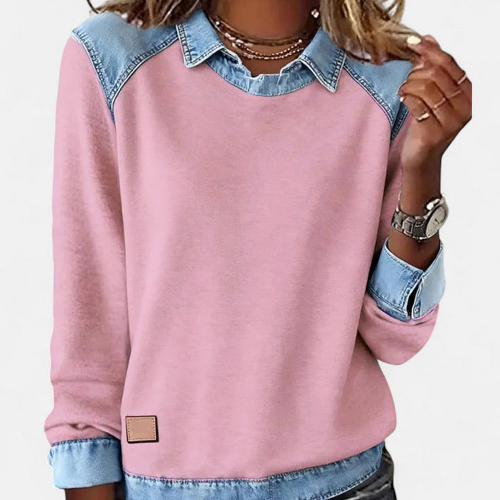 Emerentia™ | Women's Contrast Panel Crew Neck Sweatshirt with Collar