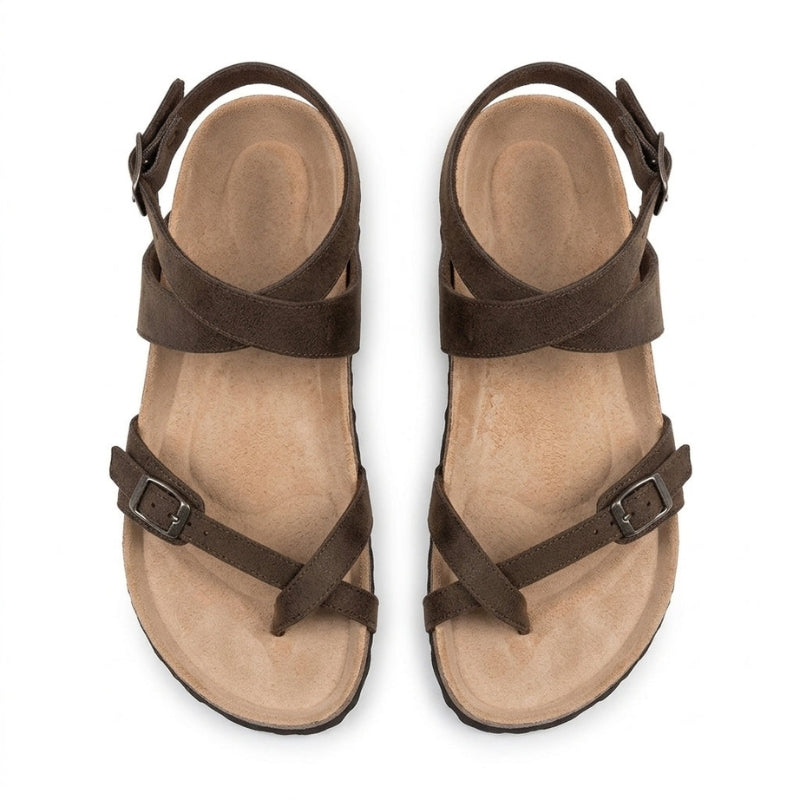Flat Toe-Loop Sandals with Adjustable Buckle and Cork Footbed